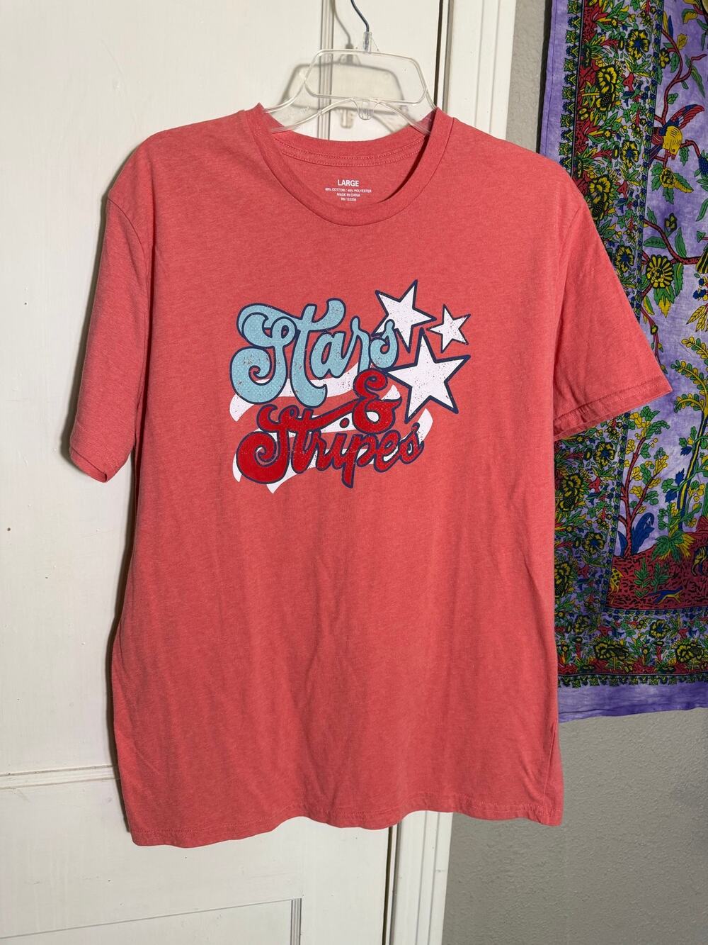 Stars & Stripes Patriotic Graphic T-Shirt Women's Large Red Short Sleeve USA Tee